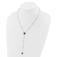 Cheryl M Sterling Silver Rhodium-plated Polished Fancy Green Glass and CZ Lariat Necklace