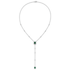 Cheryl M Sterling Silver Rhodium-plated Polished Fancy Green Glass and CZ Lariat Necklace