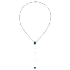 Cheryl M Sterling Silver Rhodium-plated Polished Fancy Green Glass and CZ Lariat Necklace