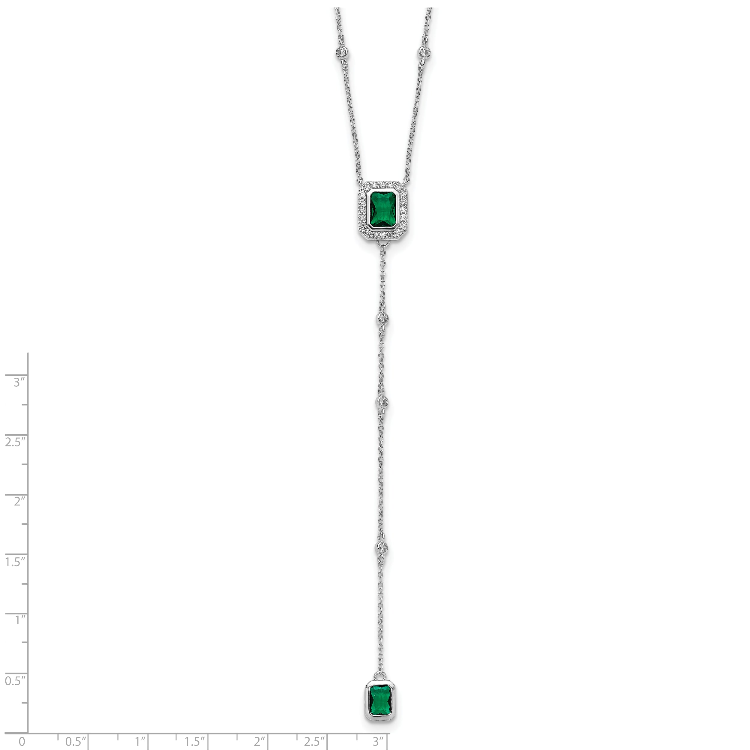 Cheryl M Sterling Silver Rhodium-plated Polished Fancy Green Glass and CZ Lariat Necklace