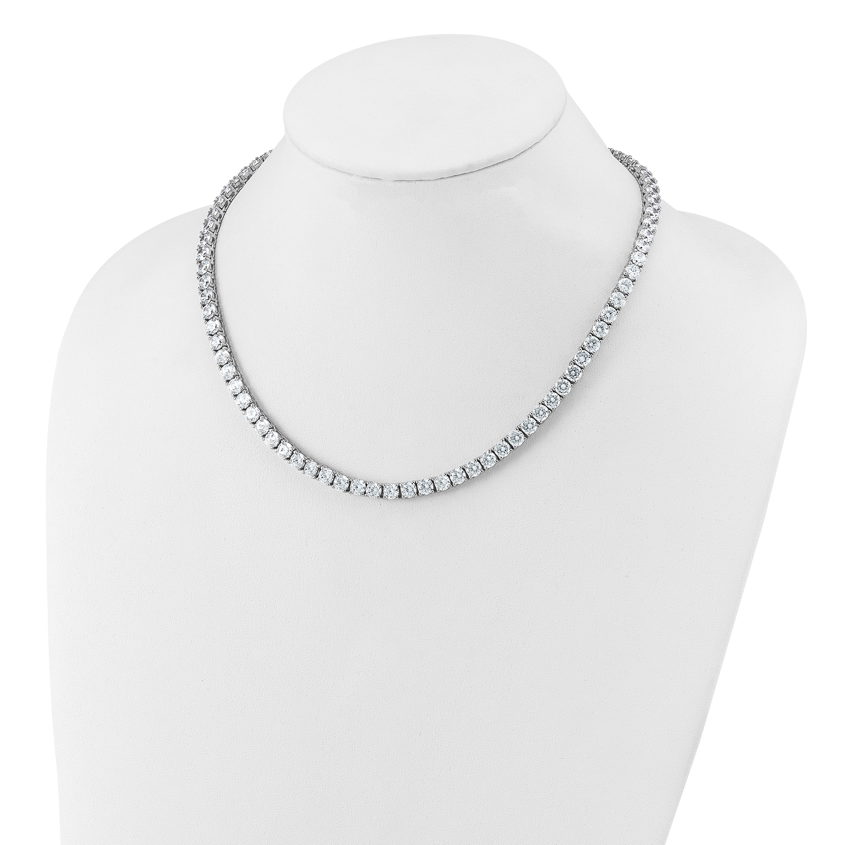 Cheryl M Sterling Silver Rhodium-plated Polished 5.00mm CZ with Safety Clasp Tennis Necklace