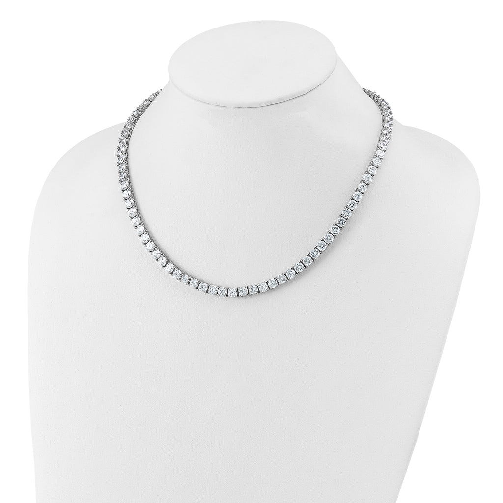 Cheryl M Sterling Silver Rhodium-plated Polished 5.00mm CZ with Safety Clasp Tennis Necklace