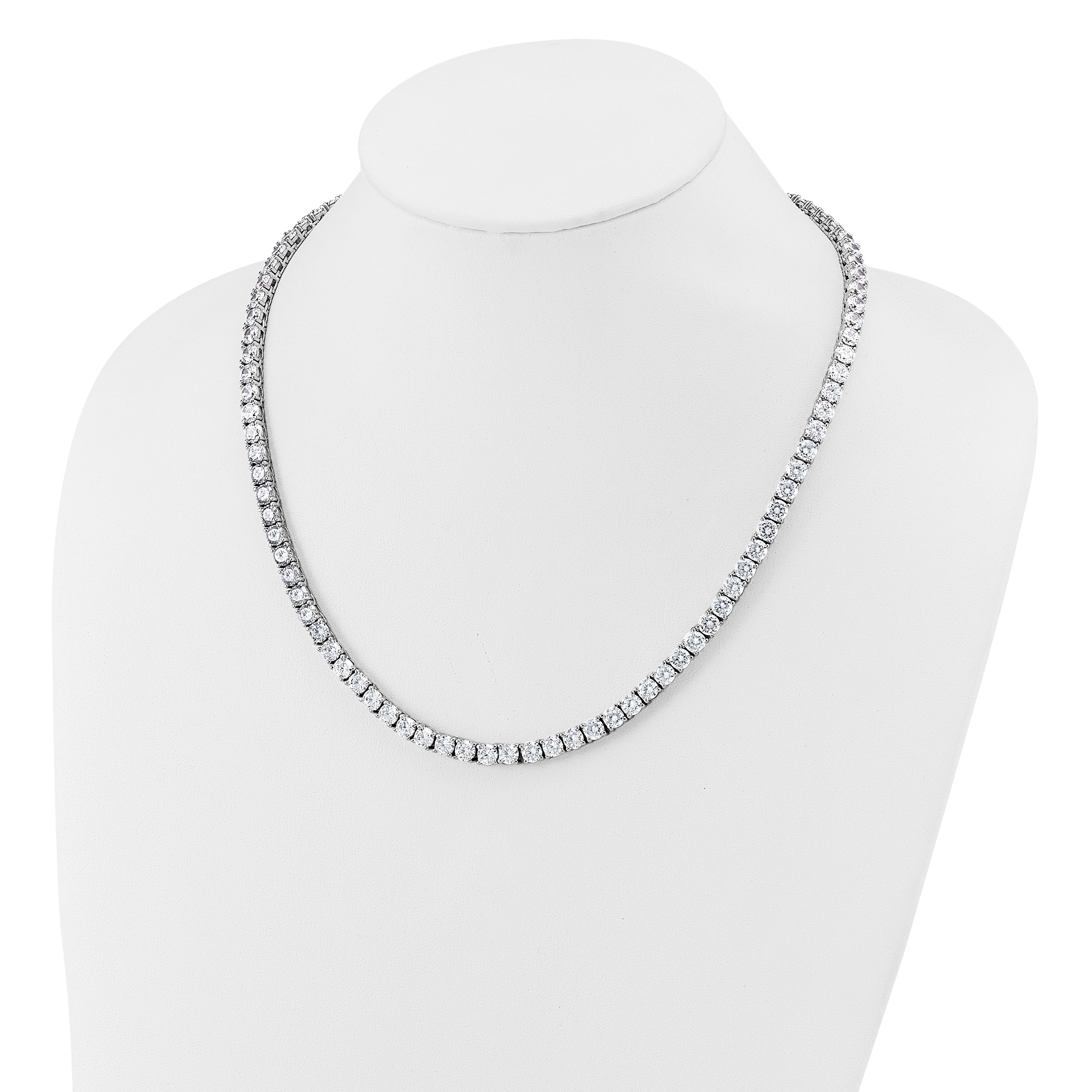 Cheryl M Sterling Silver Rhodium-plated Polished 5.00mm CZ with Safety Clasp Tennis Necklace