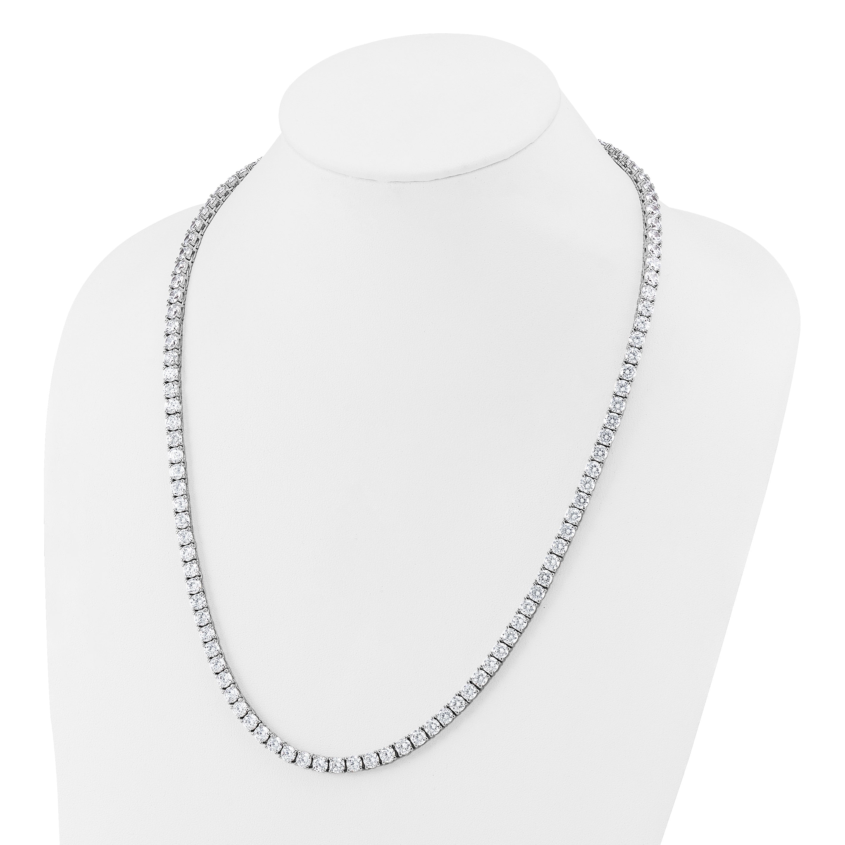 Cheryl M Sterling Silver Rhodium-plated Polished 5.00mm CZ with Safety Clasp Tennis Necklace