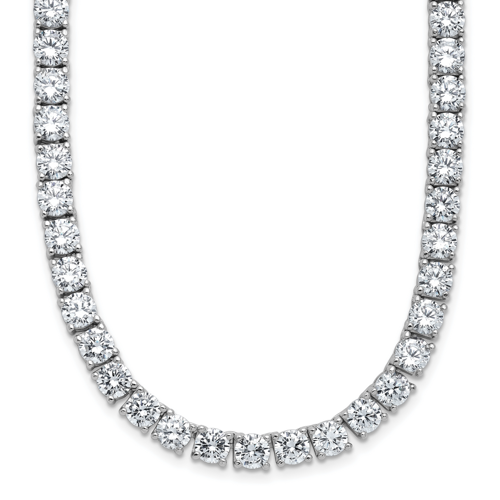 Cheryl M Sterling Silver Rhodium-plated Polished 5.00mm CZ with Safety Clasp Tennis Necklace