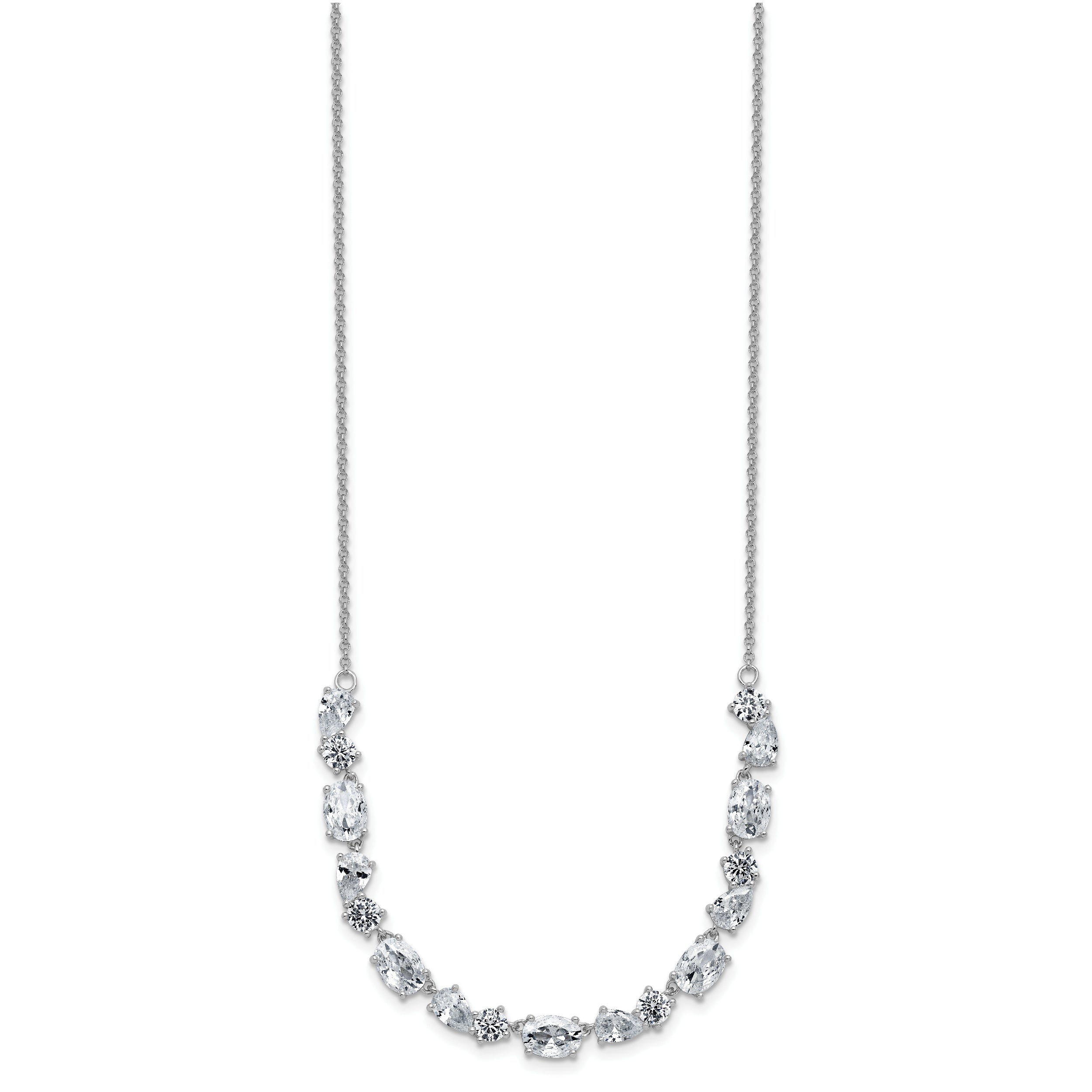 Cheryl M Sterling Silver Rhodium-plated Polished Fancy CZ Necklace