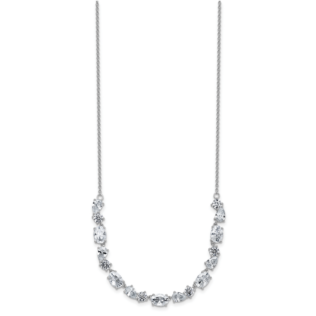 Cheryl M Sterling Silver Rhodium-plated Polished Fancy CZ Necklace