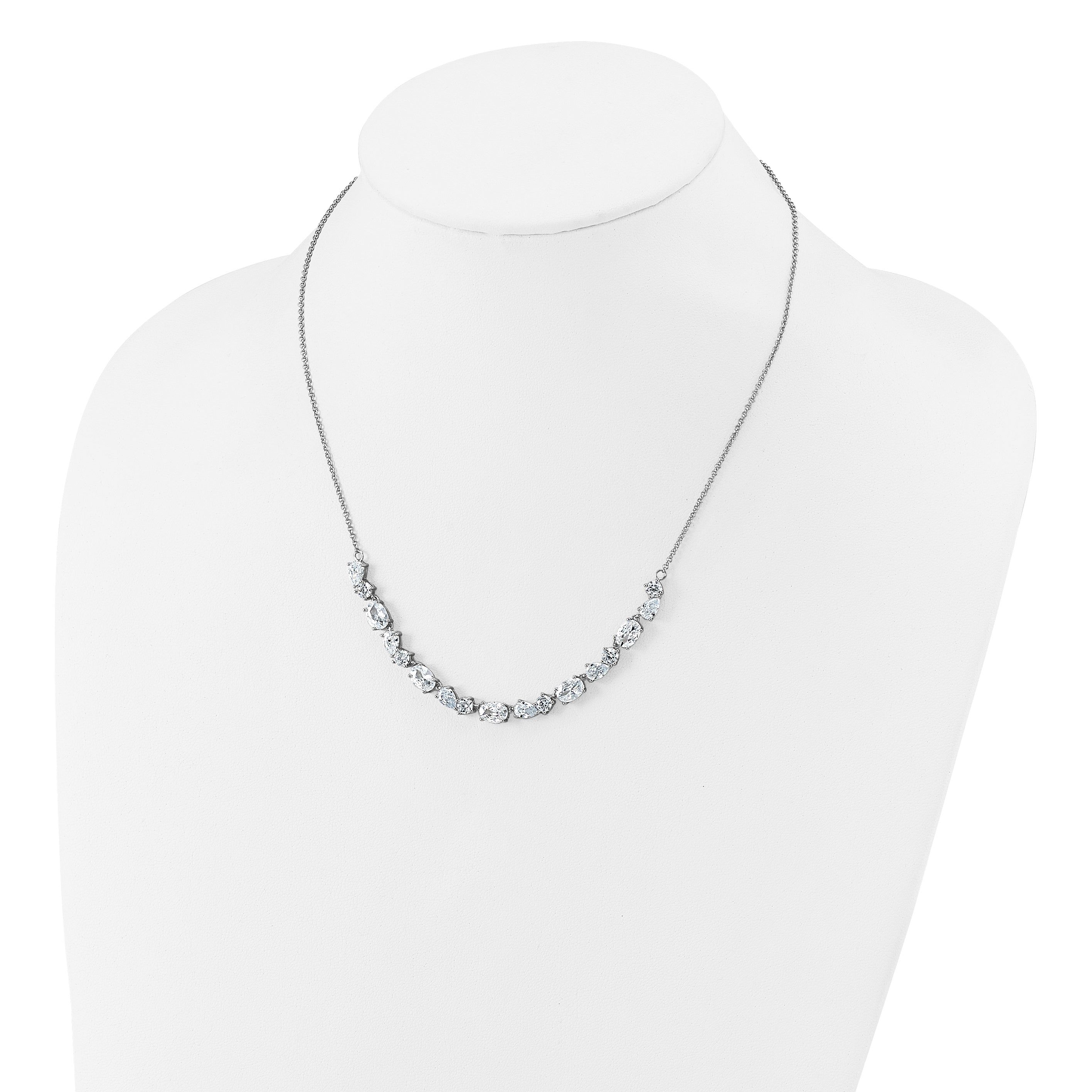 Cheryl M Sterling Silver Rhodium-plated Polished Fancy CZ Necklace