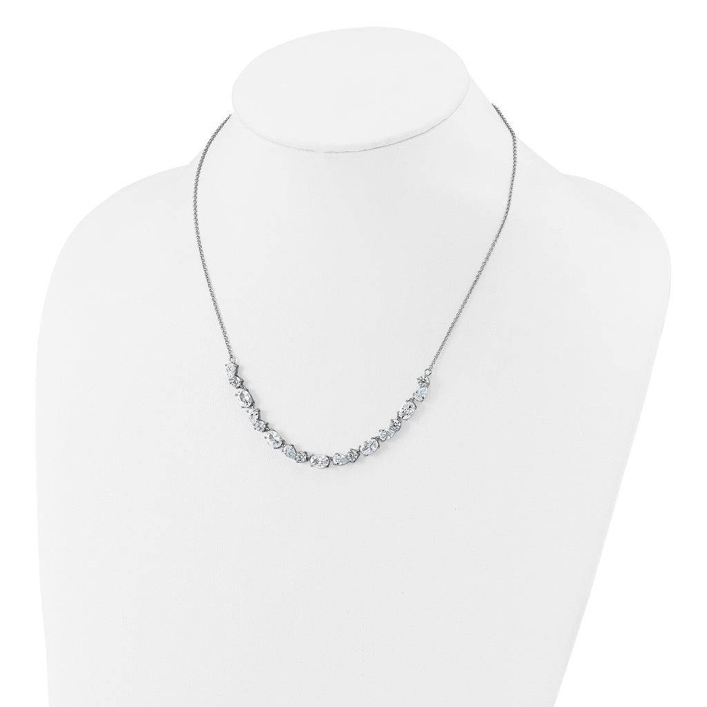 Cheryl M Sterling Silver Rhodium-plated Polished Fancy CZ Necklace