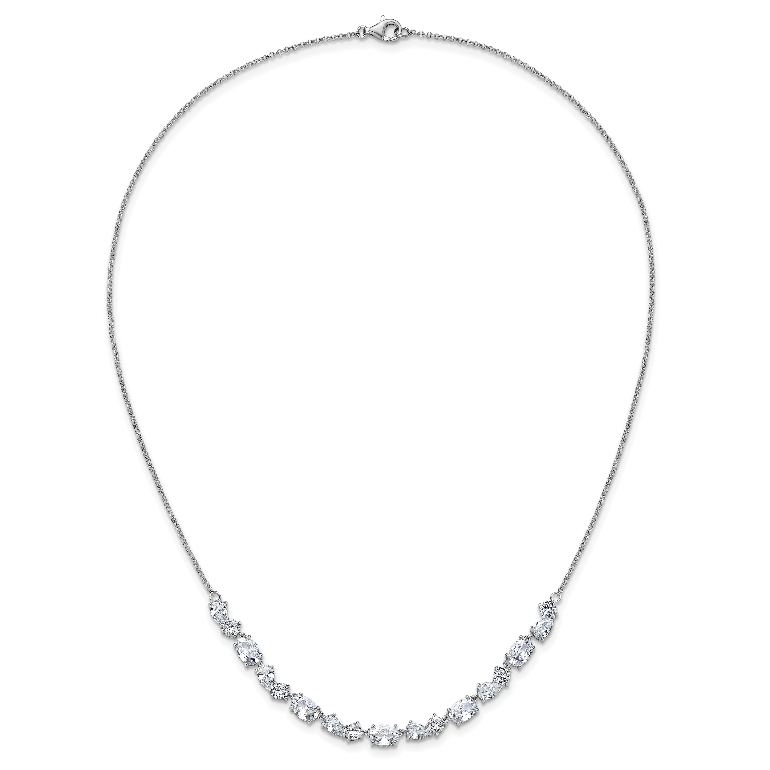 Cheryl M Sterling Silver Rhodium-plated Polished Fancy CZ Necklace