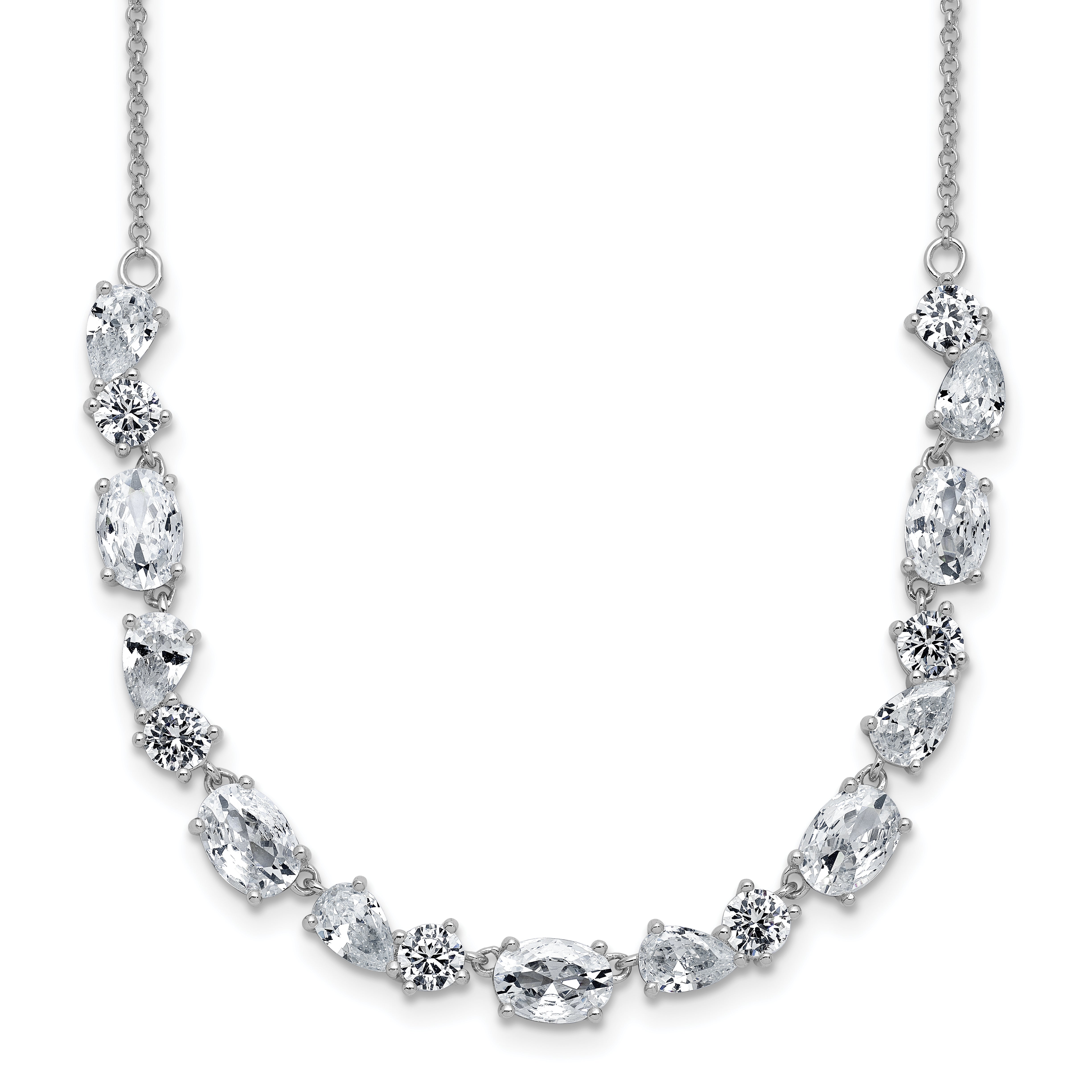Cheryl M Sterling Silver Rhodium-plated Polished Fancy CZ Necklace