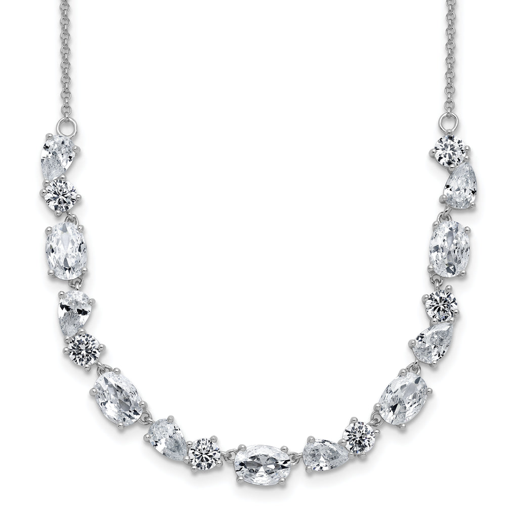 Cheryl M Sterling Silver Rhodium-plated Polished Fancy CZ Necklace