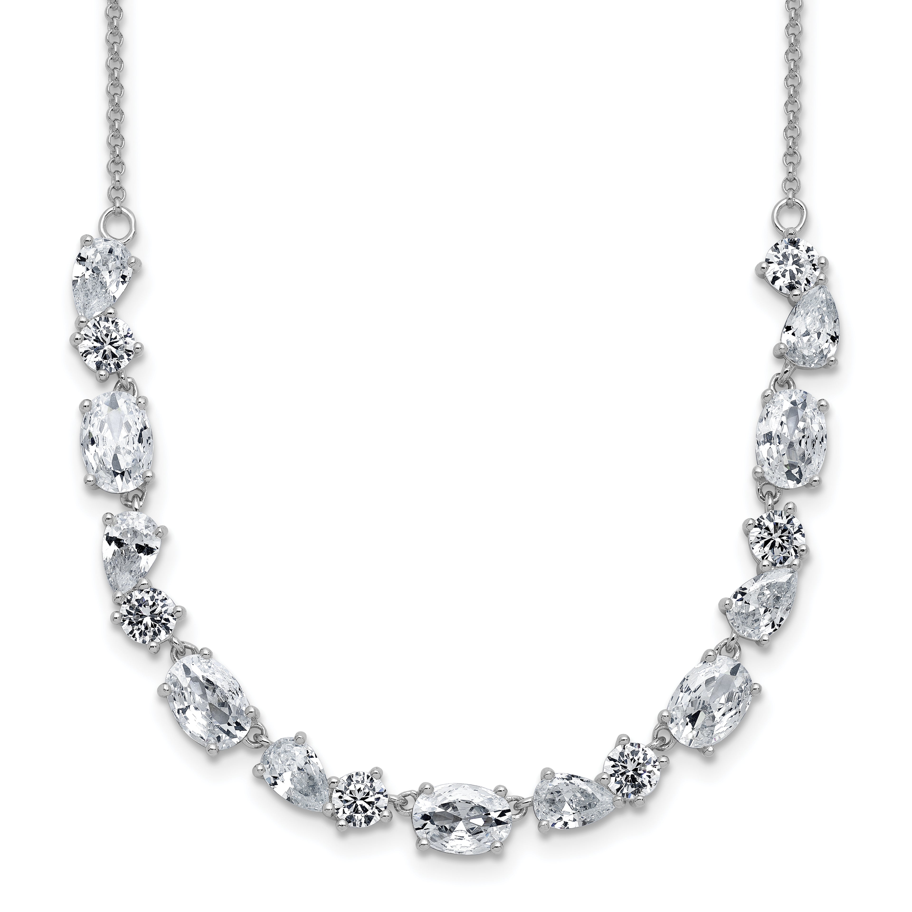 Cheryl M Sterling Silver Rhodium-plated Polished Fancy CZ Necklace