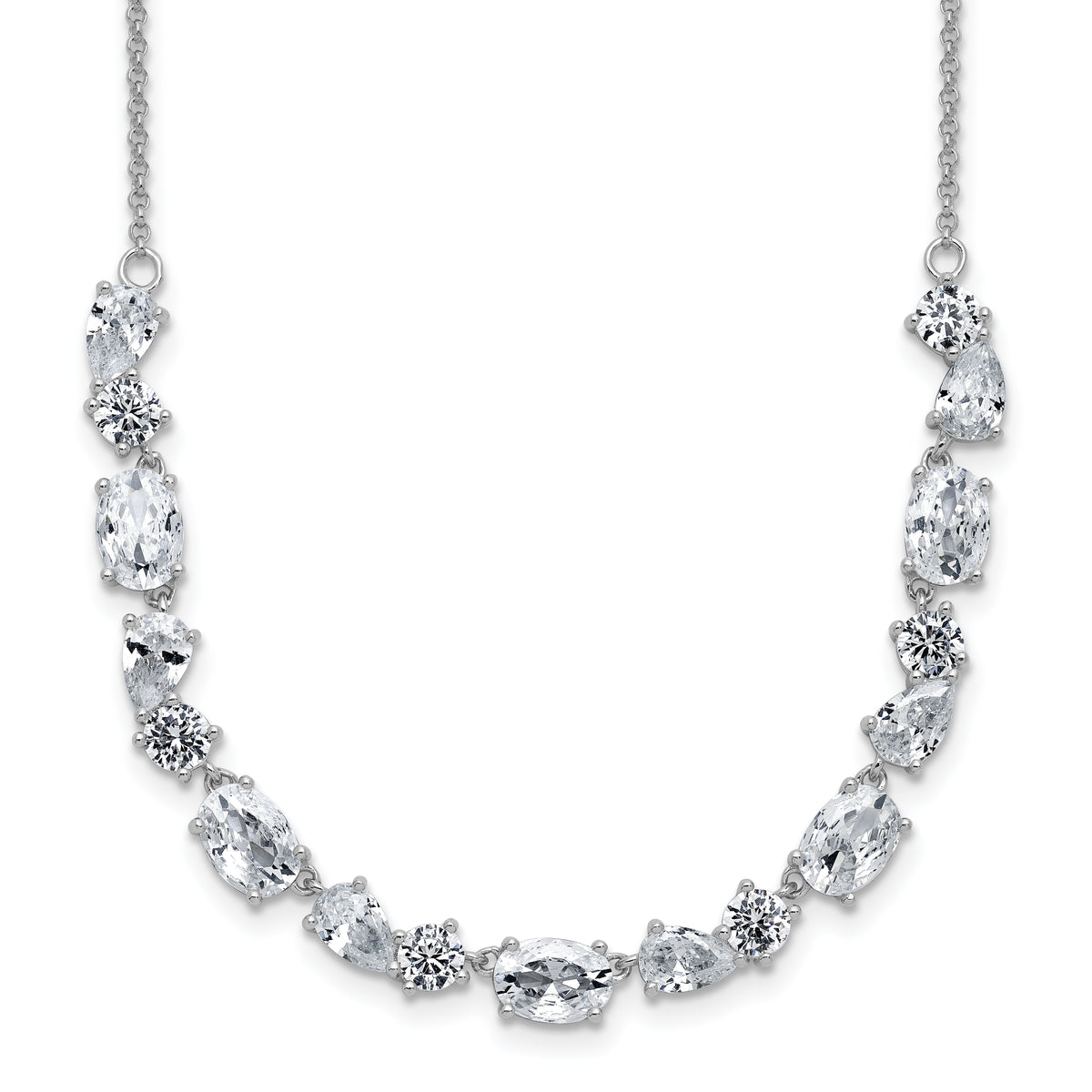 Cheryl M Sterling Silver Rhodium-plated Polished Fancy CZ Necklace