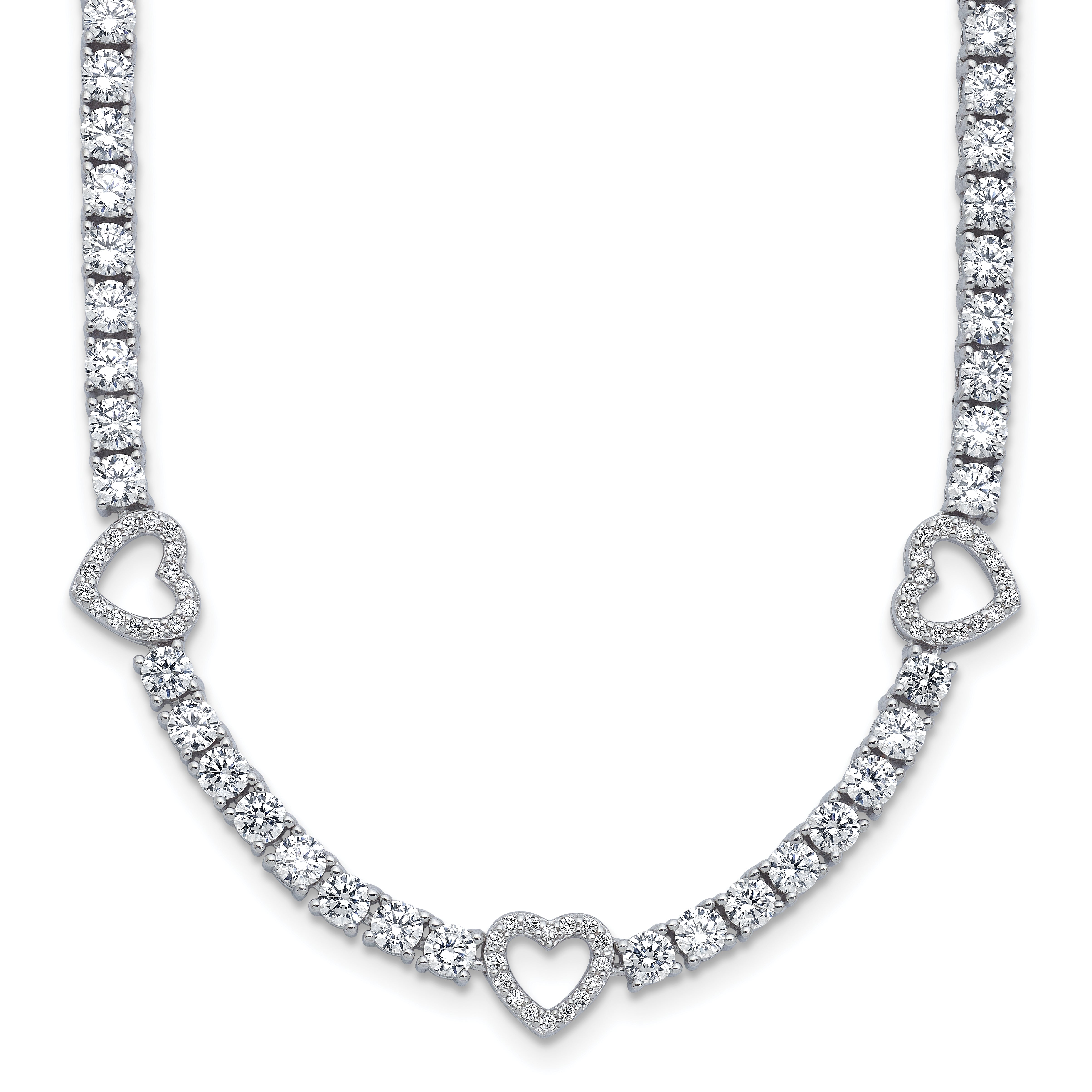 Cheryl M Sterling Silver Rhodium-plated Polished CZ Hearts Necklace