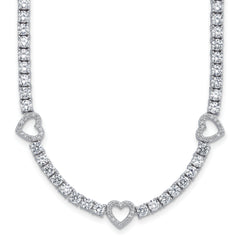 Cheryl M Sterling Silver Rhodium-plated Polished CZ Hearts Necklace