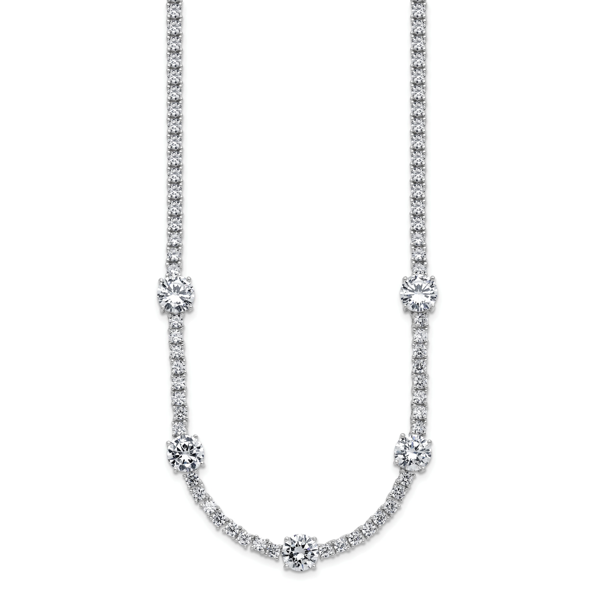 Cheryl M Sterling Silver Rhodium-plated Polished CZ Station with Safety Clasp Necklace
