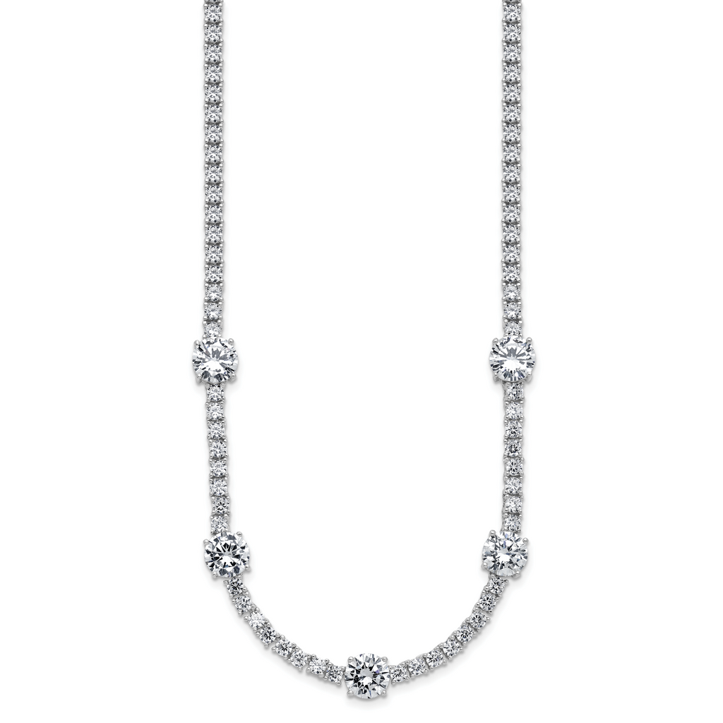 Cheryl M Sterling Silver Rhodium-plated Polished CZ Station with Safety Clasp Necklace