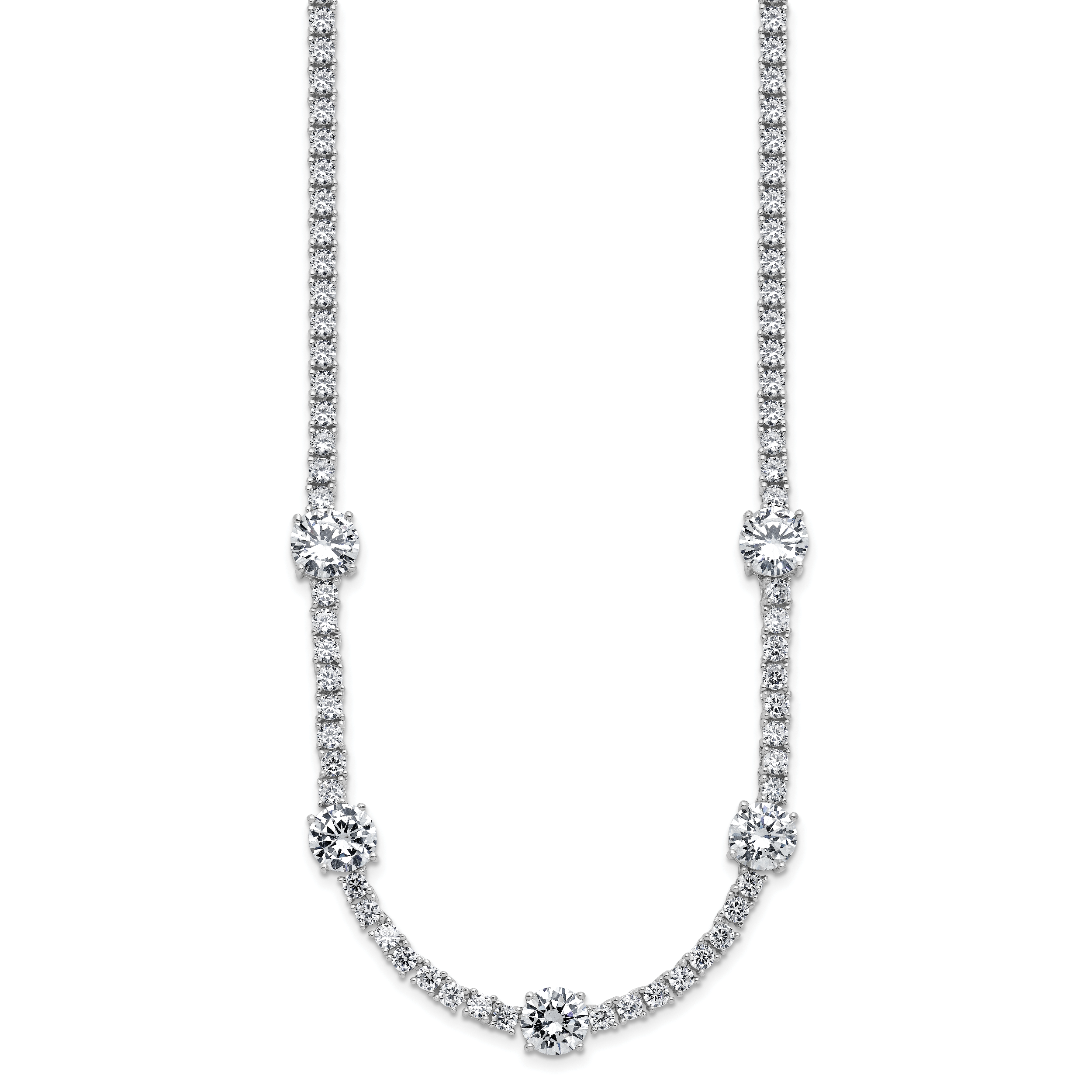 Cheryl M Sterling Silver Rhodium-plated Polished CZ Station with Safety Clasp Necklace