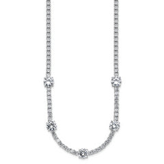 Cheryl M Sterling Silver Rhodium-plated Polished CZ Station with Safety Clasp Necklace