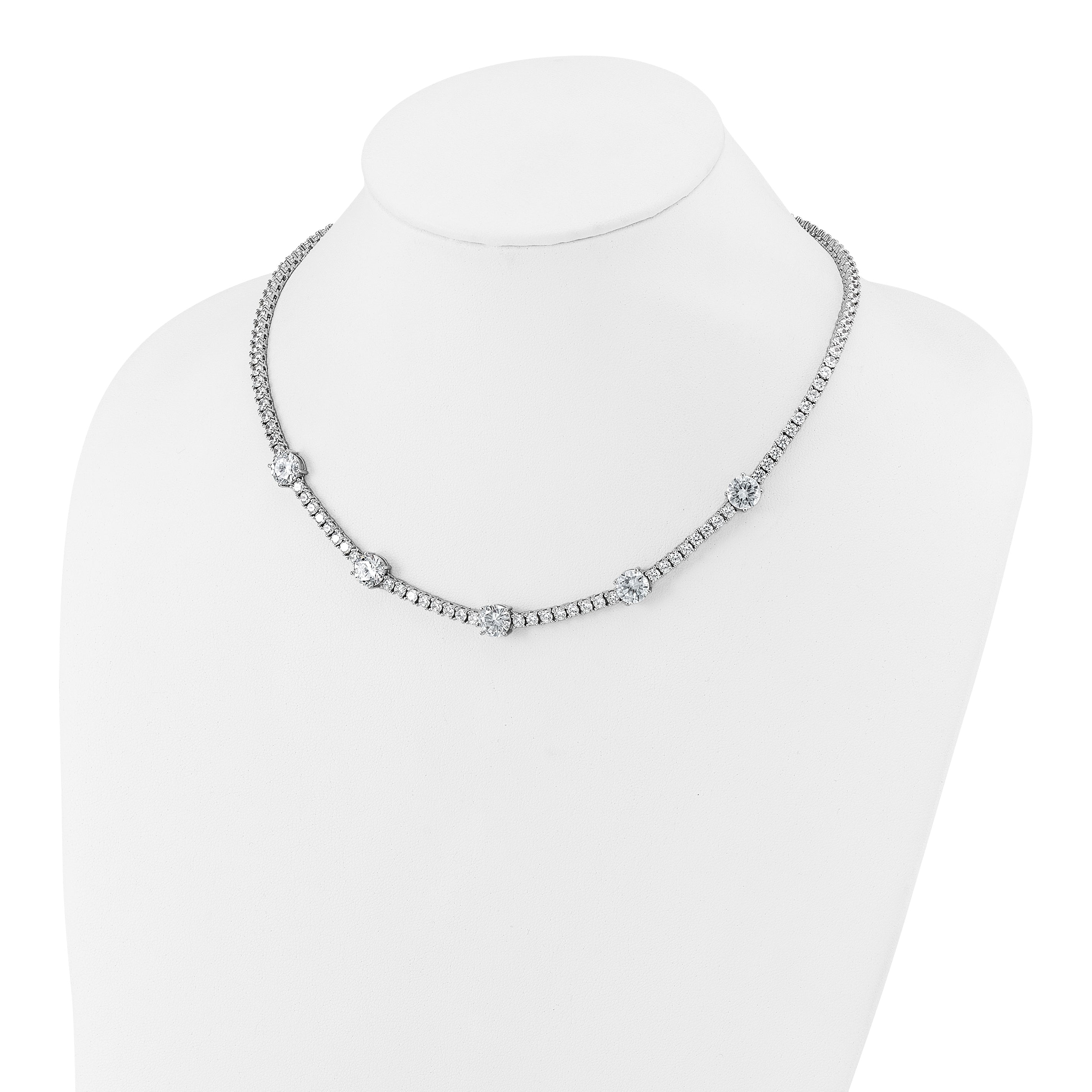 Cheryl M Sterling Silver Rhodium-plated Polished CZ Station with Safety Clasp Necklace