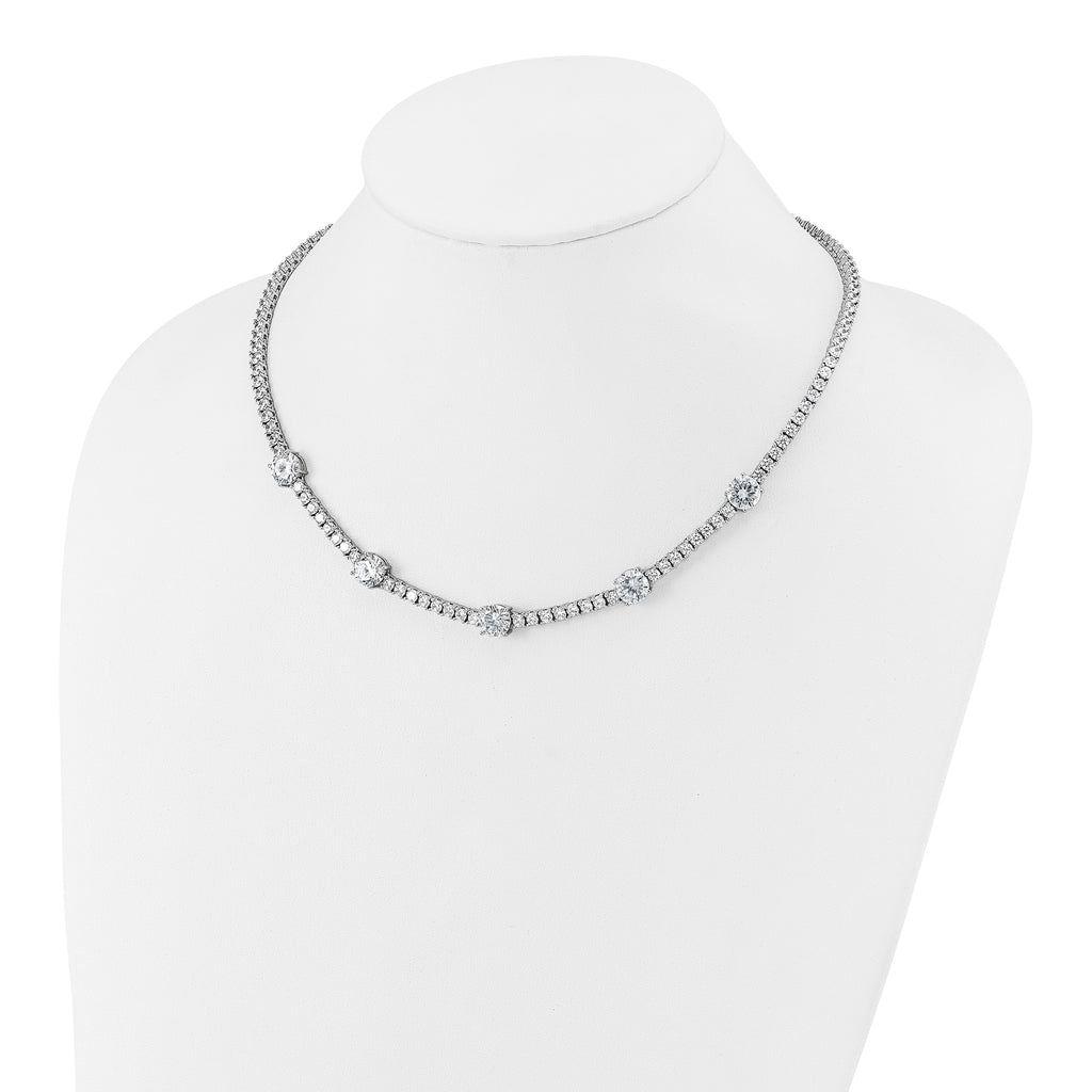 Cheryl M Sterling Silver Rhodium-plated Polished CZ Station with Safety Clasp Necklace