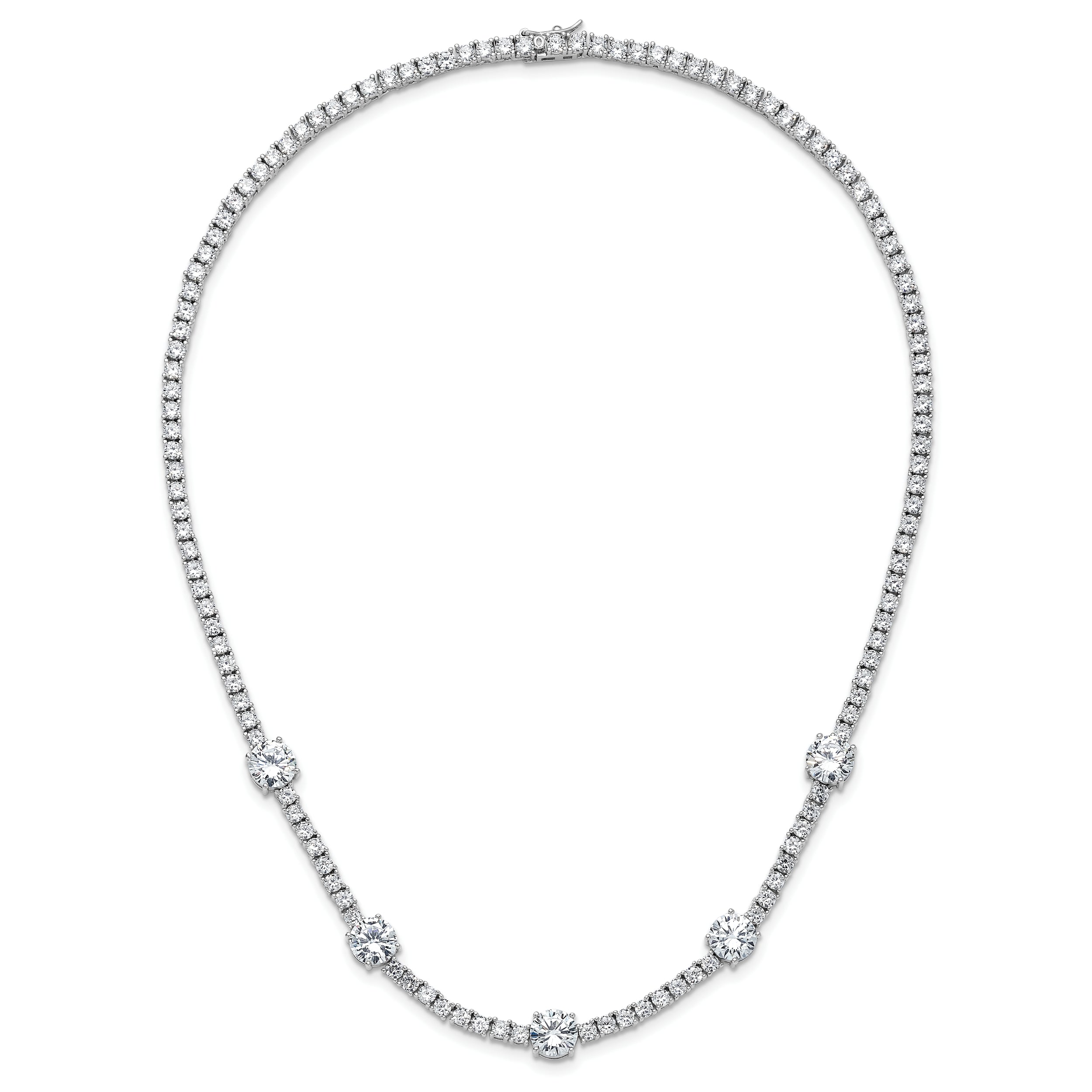 Cheryl M Sterling Silver Rhodium-plated Polished CZ Station with Safety Clasp Necklace