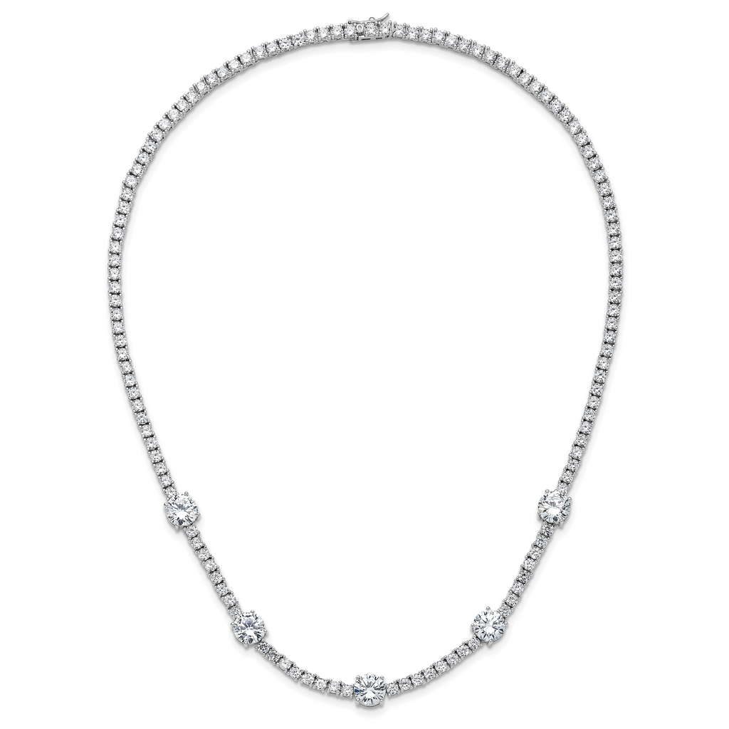 Cheryl M Sterling Silver Rhodium-plated Polished CZ Station with Safety Clasp Necklace