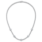Cheryl M Sterling Silver Rhodium-plated Polished CZ Station with Safety Clasp Necklace