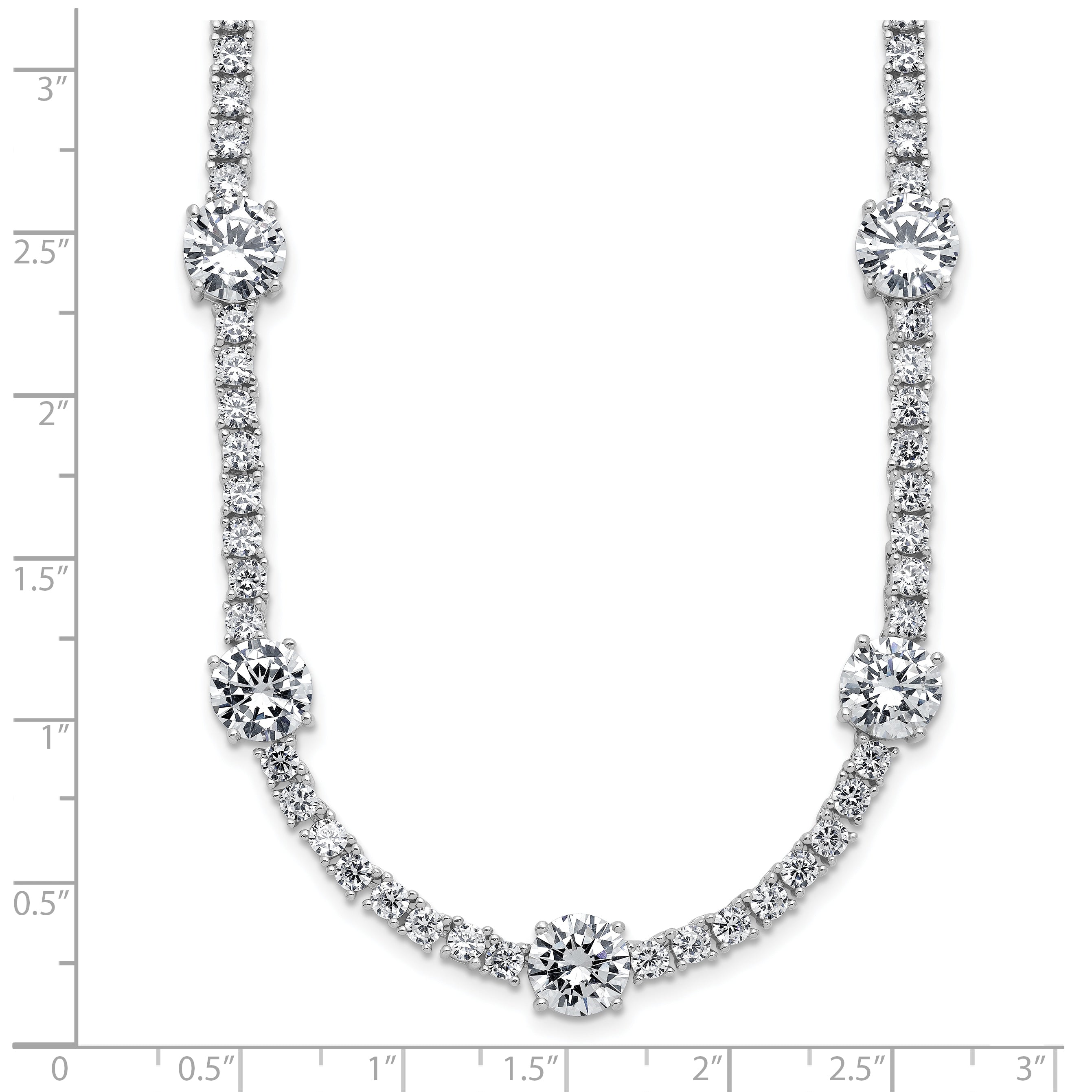 Cheryl M Sterling Silver Rhodium-plated Polished CZ Station with Safety Clasp Necklace