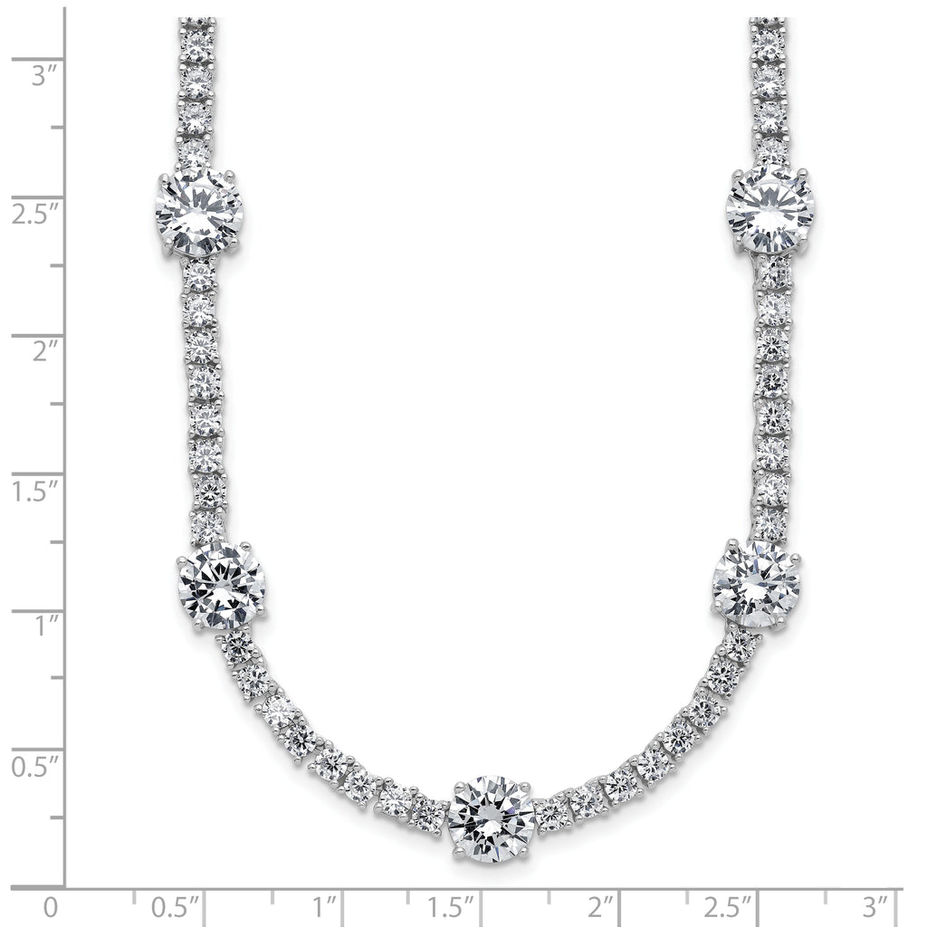 Cheryl M Sterling Silver Rhodium-plated Polished CZ Station with Safety Clasp Necklace
