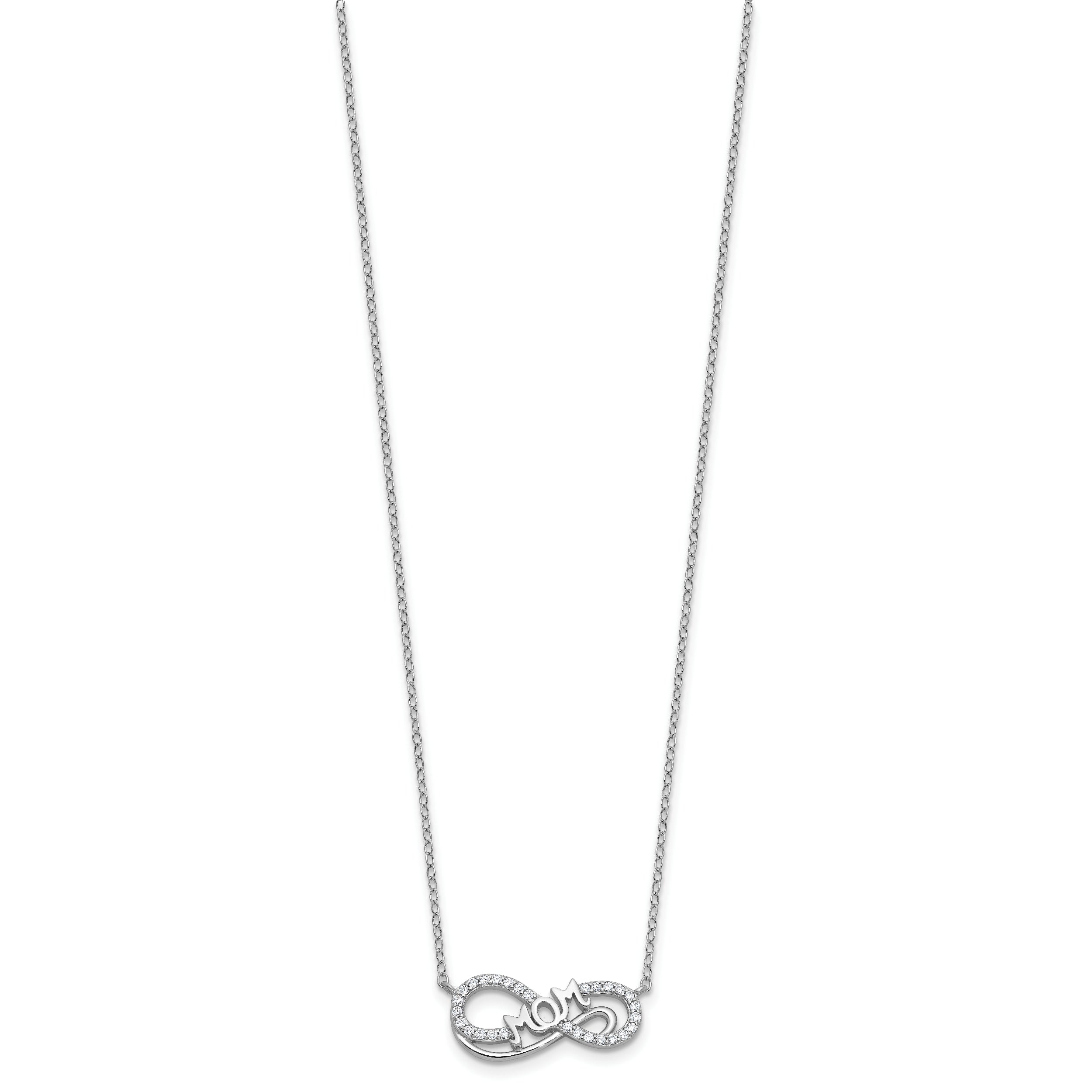 Cheryl M Sterling Silver Rhodium-plated Polished CZ Mom Infinity Necklace