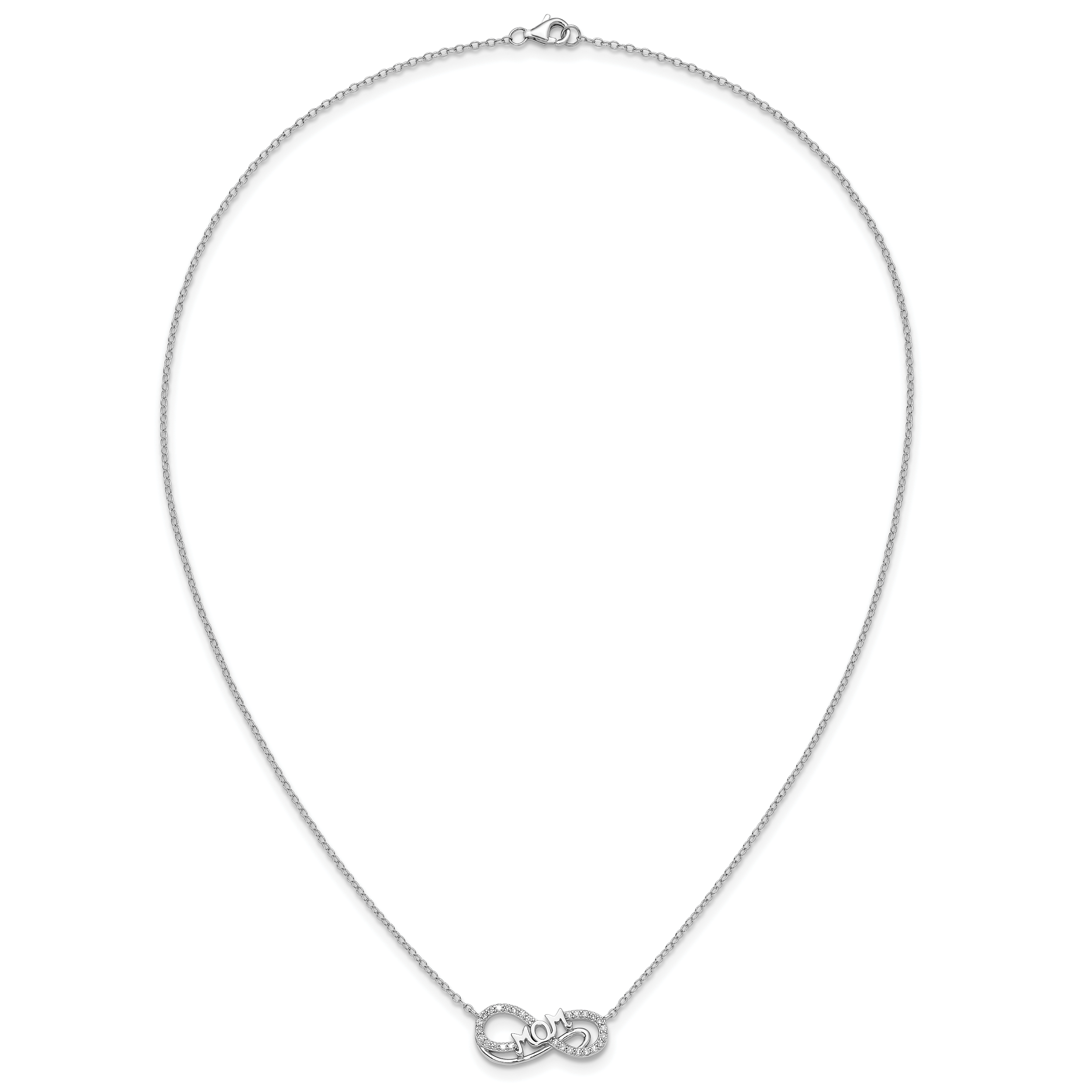 Cheryl M Sterling Silver Rhodium-plated Polished CZ Mom Infinity Necklace