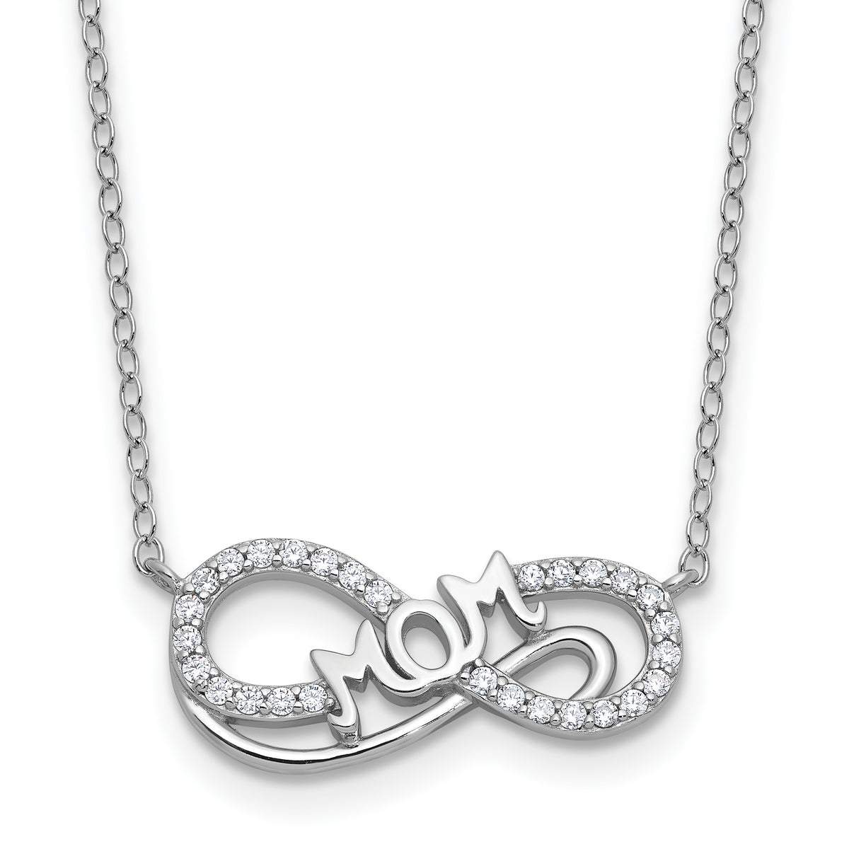 Cheryl M Sterling Silver Rhodium-plated Polished CZ Mom Infinity Necklace