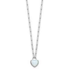 Cheryl M Sterling Silver Rhodium-plated Polished Created Opal Heart Paperclip Link Necklace