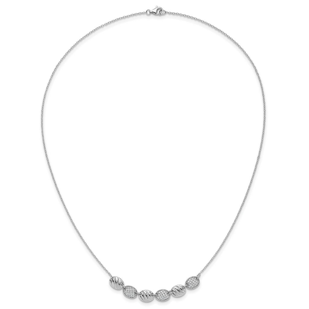 Cheryl M Sterling Silver Rhodium-plated Polished and Grooved CZ Ovals Necklace