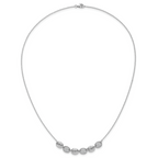 Cheryl M Sterling Silver Rhodium-plated Polished and Grooved CZ Ovals Necklace