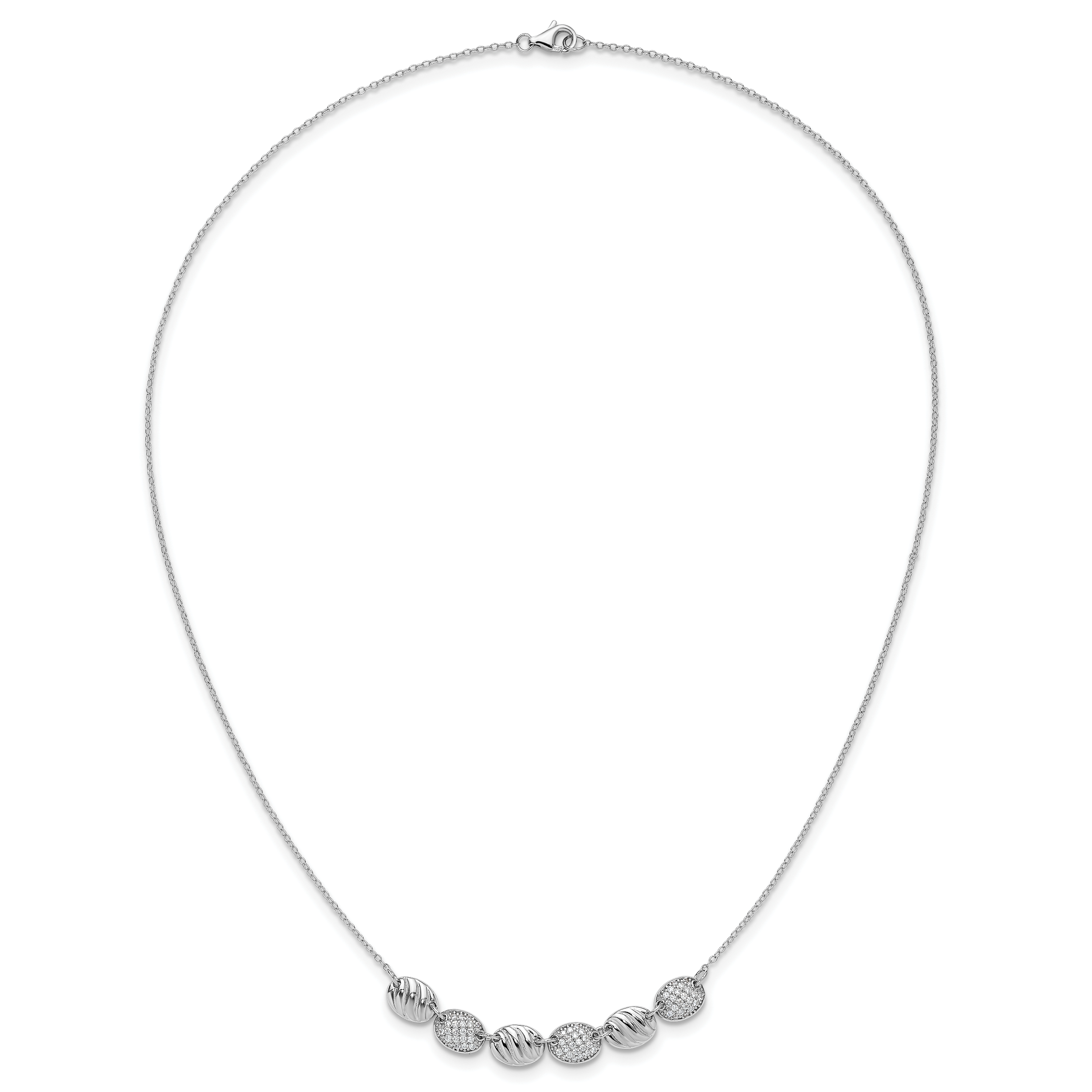 Cheryl M Sterling Silver Rhodium-plated Polished and Grooved CZ Ovals Necklace