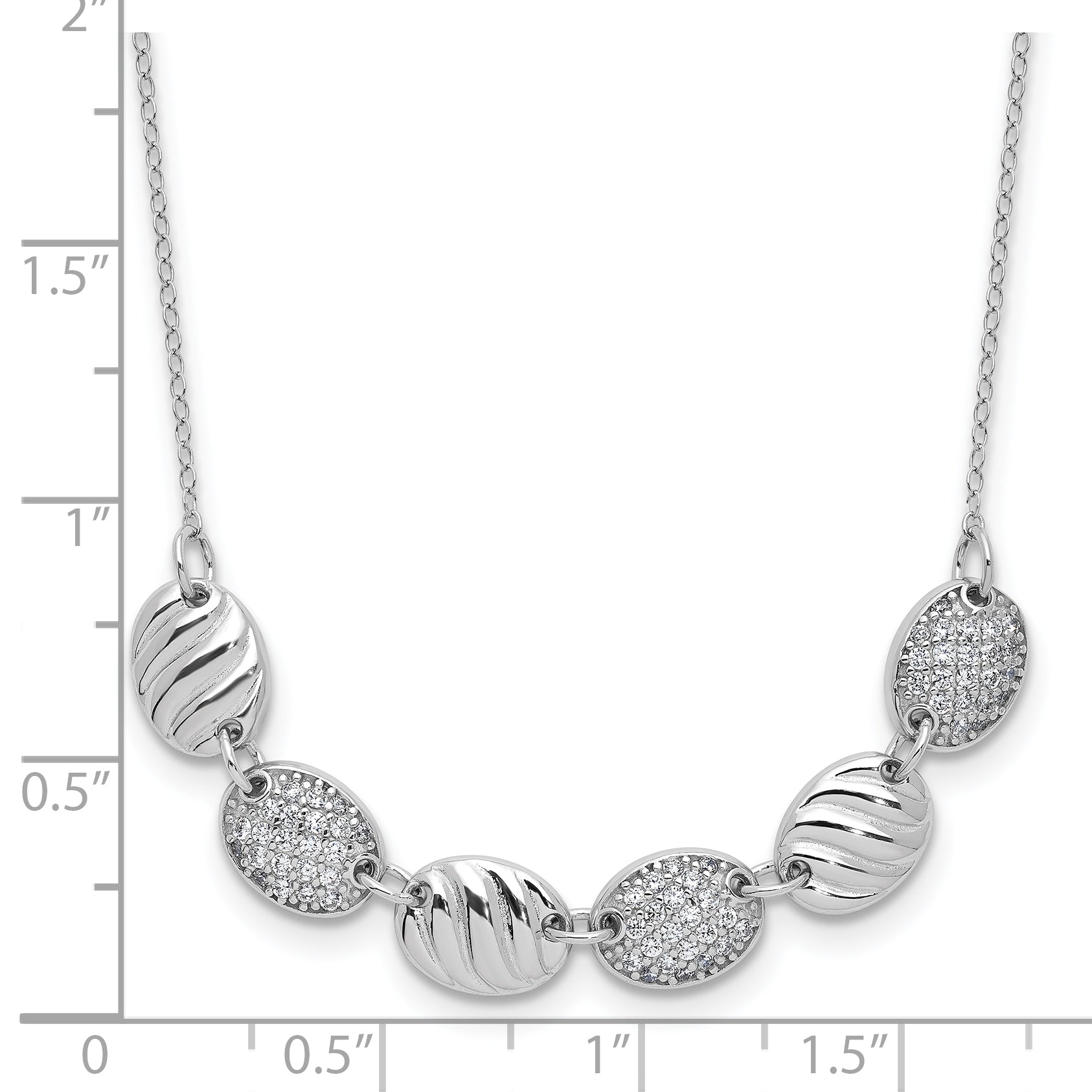 Cheryl M Sterling Silver Rhodium-plated Polished and Grooved CZ Ovals Necklace