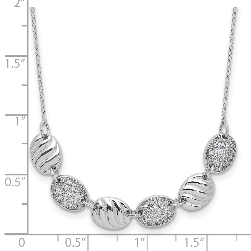 Cheryl M Sterling Silver Rhodium-plated Polished and Grooved CZ Ovals Necklace