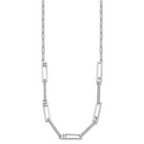 Cheryl M Sterling Silver Rhodium-plated Polished Fancy CZ Rectangular and Paperclip Link Necklace