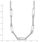 Cheryl M Sterling Silver Rhodium-plated Polished Fancy CZ Rectangular and Paperclip Link Necklace