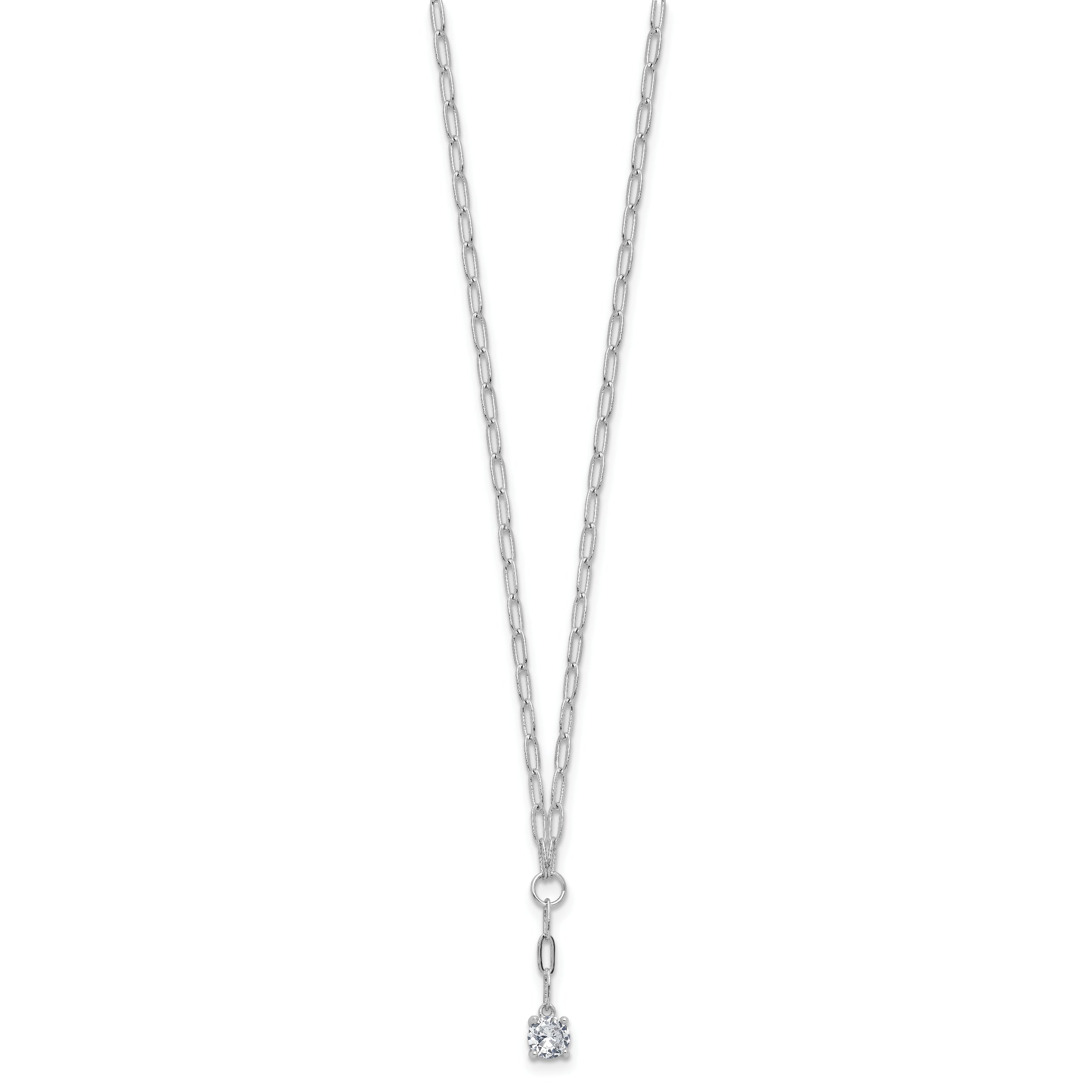 Cheryl M Sterling Silver Rhodium-plated Polished CZ Paperclip Link Lariat Necklace