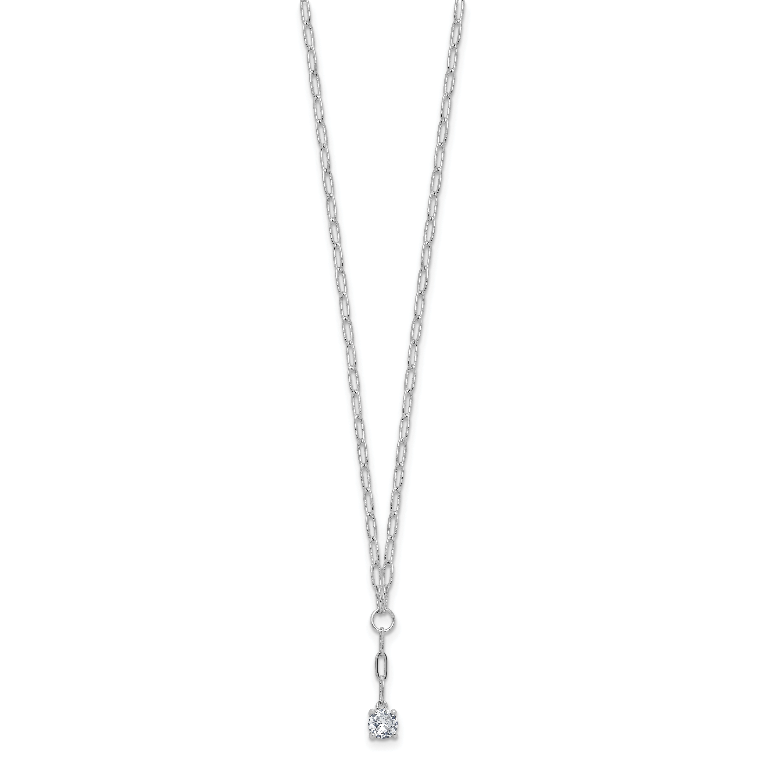 Cheryl M Sterling Silver Rhodium-plated Polished CZ Paperclip Link Lariat Necklace Secondary image