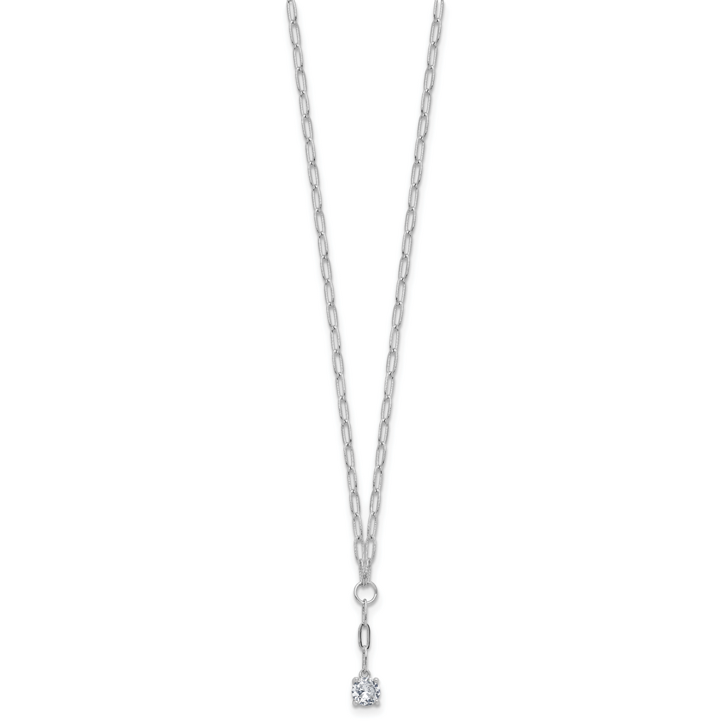 Cheryl M Sterling Silver Rhodium-plated Polished CZ Paperclip Link Lariat Necklace
