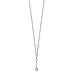 Cheryl M Sterling Silver Rhodium-plated Polished CZ Paperclip Link Lariat Necklace