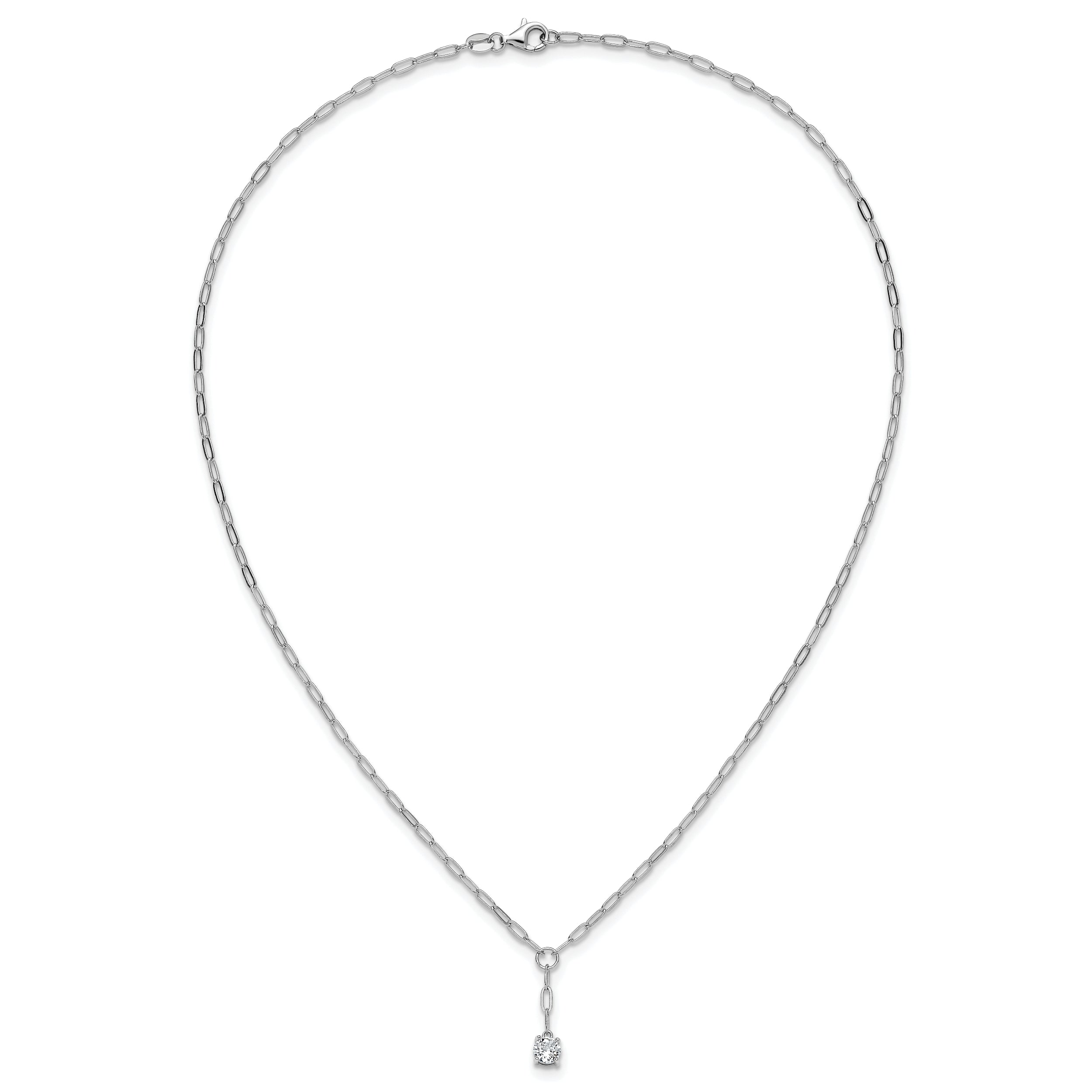 Cheryl M Sterling Silver Rhodium-plated Polished CZ Paperclip Link Lariat Necklace