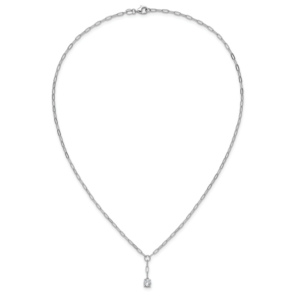 Cheryl M Sterling Silver Rhodium-plated Polished CZ Paperclip Link Lariat Necklace