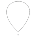 Cheryl M Sterling Silver Rhodium-plated Polished CZ Paperclip Link Lariat Necklace