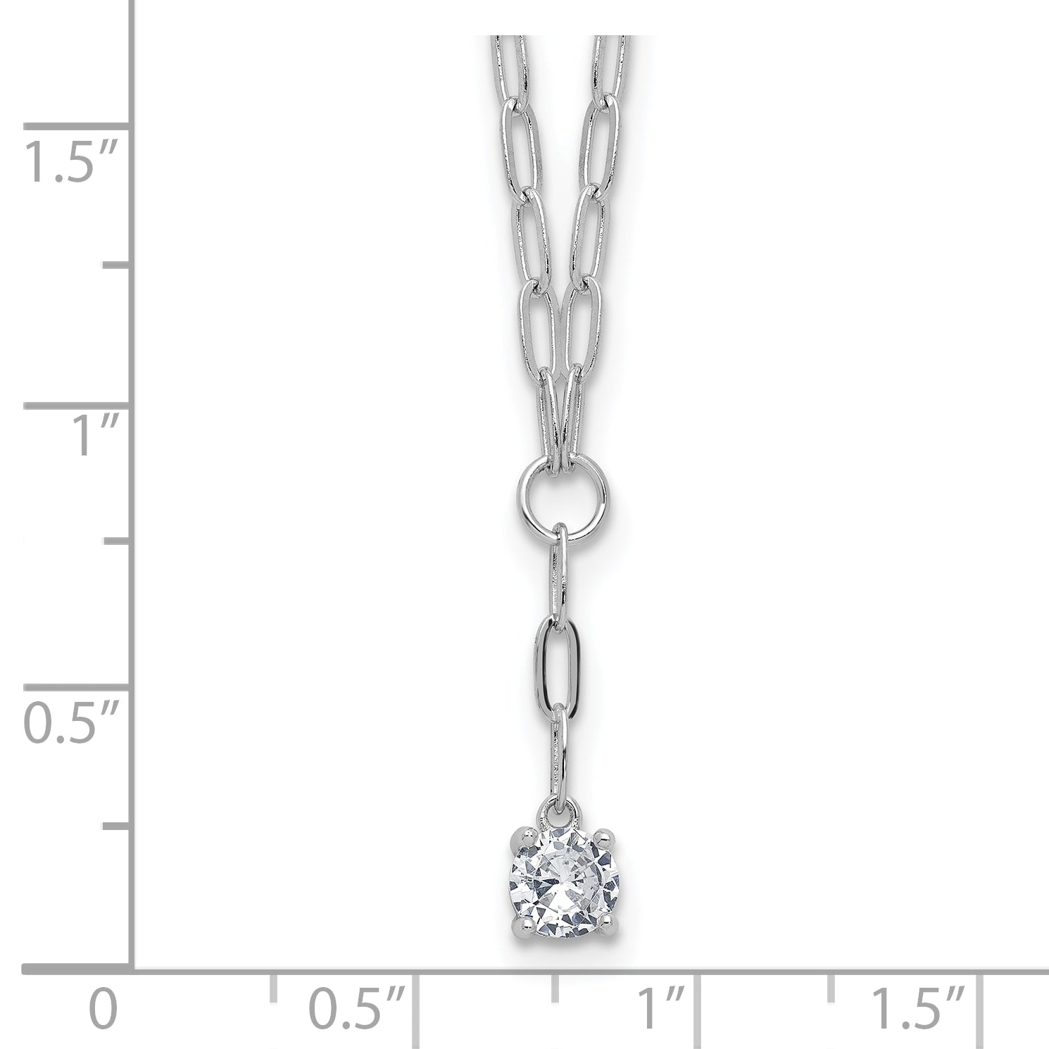 Cheryl M Sterling Silver Rhodium-plated Polished CZ Paperclip Link Lariat Necklace